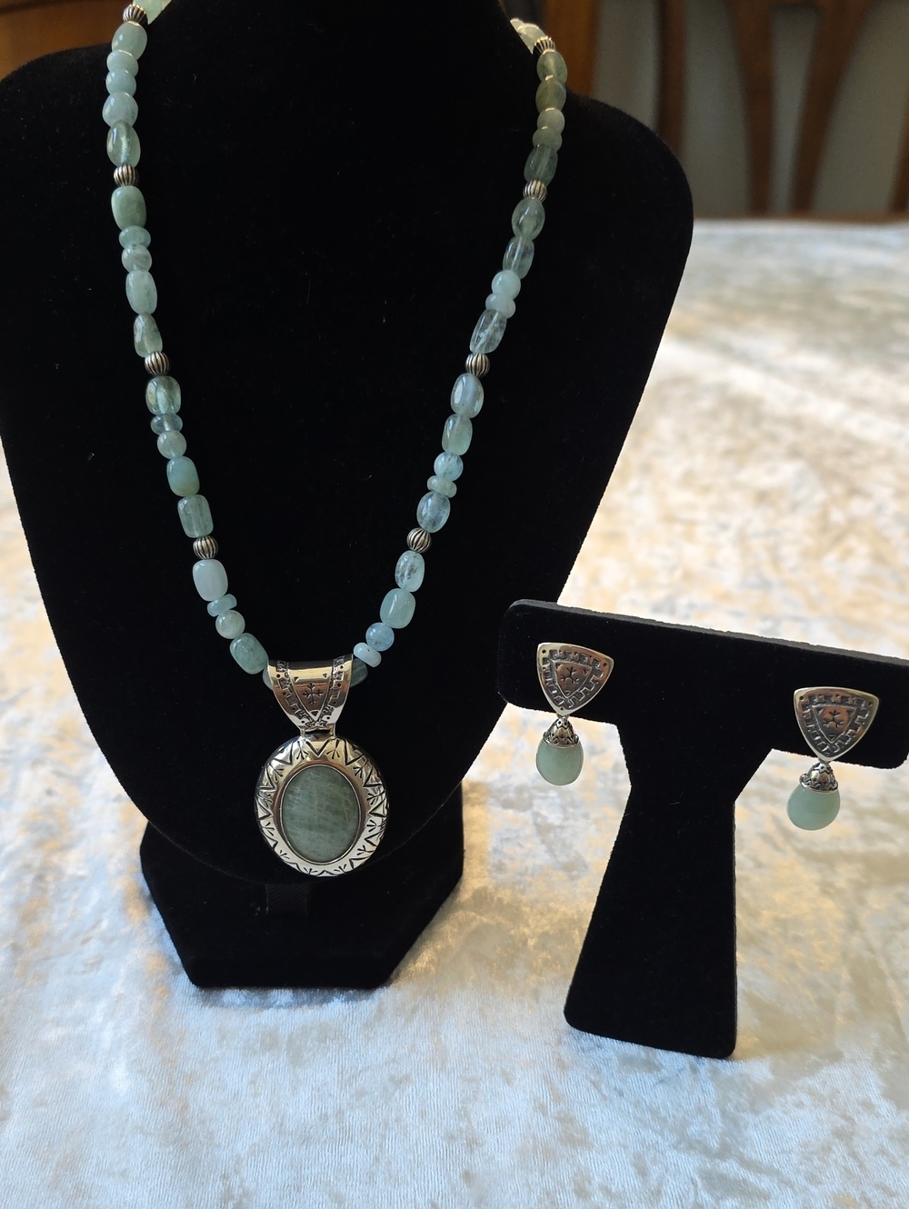 Carloyn Pollack Relios Vintage Jade Statement Southwestern Necklace & Earrings